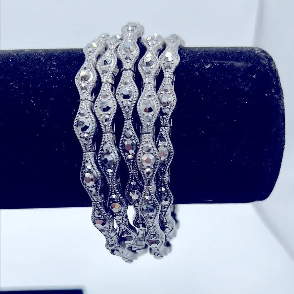 Elegant Geometrical Wrap Gunmetal Silver Bangle Wrap Around Expandable Bracelet